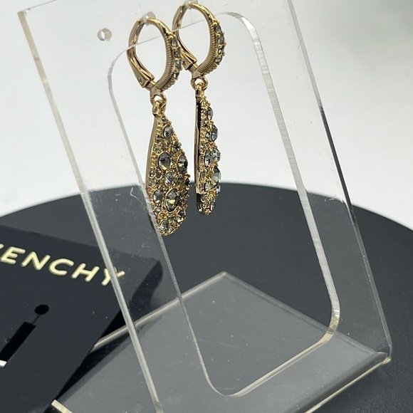 Givenchy Womens Gold Tone Grey Crystal Dangle Teardrop Earrings New - Picture 8 of 16